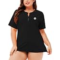 AOBUTE Women Plus Size Rash Guard Zipper Short Sleeve SPF Swim Shirts