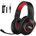 AOC Bluetooth Gaming Headset with Mic for PC, PS5/4, Nintendo Switch, 2.4GHz Wireless Gaming Headphones with RGB, USB-C, 7.1 Virtual Surround 20ms, Latency, 45H Playtime- Black &amp; Red