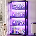 AODK Display Case with Glass Doors &amp; RGB LED Light, Glass Display Cabinet
