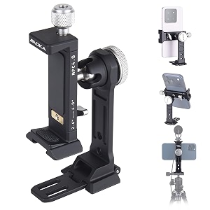 aoka metal phone tripod mount arca compatible base with cold shoe 360 swivel and 180 tilt adjustment includes multiple 14 bolt expansion ports compatible with iphone 16pro max galaxy s24 ultra