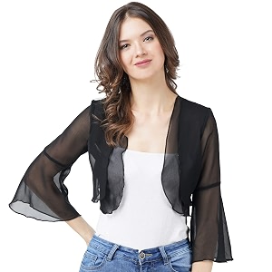 AOL Womens Cropped Layered Lightweight Sheer Three-Fourth