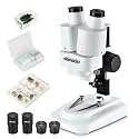 Aomekie® Microscope 20X 50X with 10Pcs Slides Insect Specimen Stereo Microscope with WF eyepieces LED Light Source Portable Stereoscope 12Pcs Mineral specimens