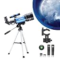 AOMEKIE Telescope for Kids Adults Astronomy Beginners 70mm Refractor Telescopes with Tripod Phone Adapter Finderscope 1.5X Erecting Eyepiece 3X Barlow Lens