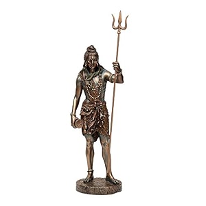 aona large standing shiva statue with trishula trident - lord shiva destroyer of evil sculpture in premium cold cast bronze height 20 inch collectible hindu figurine superhero