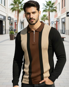 AOOSH Full Sleeve Striped Men Sweatshirt