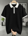 AOOSH Self Design Men Zip Neck Black
