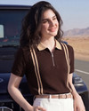 AOOSH Self Design Women Zip Neck Brown