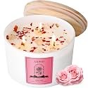 AOOVOO Rose Scented Candles for Women - 20oz 3 Wick Soy Candles for Home Scented, Aromatherapy Candle with Crystals Inside, Birthday Gifts Valentines Day Candle for Women Mom