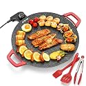 AORAN Indoor Grill Electric Smokeless Set – Nonstick Electric Griddle for Indoor Use, Compact & Versatile Cooking for Steaks, Pancakes & BBQ, Includes Silicone Spatula, Oil Brush & Food Tongs