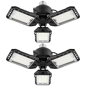 aoretic - 2 pack led garage lights 80w 8000lm 6500k led shop light with 3 deformable panels barn light for basement garage ceiling lights e26 for garage warehouse