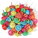 Aoriher 100 Pcs Wood Spinning Tops for Kids, Colorful Wooden Gyroscopes Toy
