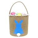 Easter Bunny Baskets, Easter Egg Hunt Bunny Bags Little Baskets with Fluffy Tail Canvas Cotton Rabbit Handbag Bucket Tote Bag for Kids Girls (Hairball, Blue)