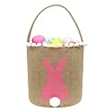 Easter Bunny Baskets, Easter Egg Hunt Bunny Bags Little Baskets with Fluffy Tail Burlap Cotton Rabbit Handbag Bucket Tote Bag for Kids Girls (Hairballl, Pink)