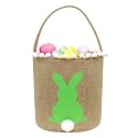 Easter Bunny Baskets, Easter Egg Hunt Bunny Bags Little Baskets with Fluffy Tail Canvas Cotton Rabbit Handbag Bucket Tote Bag for Kids Girls (Hairball, Green)