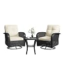 Aoxun 3 Pieces Patio Furniture Set, Patio Swivel Rocker Chairs Set of 2, Wicker Outdoor Bistro Set with Rocking Chair, Thickened Cushions and Table for Porch (Beige)