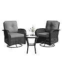 Aoxun 3 Pieces Patio Furniture Set, Patio Swivel Rocker Chairs Set of 2, Wicker Outdoor Bistro Set with Rocking Chair, Thickened Cushions and Table for Porch (Light Grey)