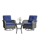 Aoxun 3 Pieces Patio Furniture Set, Swivel Rocker Chairs Set of 2, Navy
