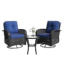 Aoxun 3 Pieces Patio Furniture Set, Patio Swivel Rocker Chairs Set of 2, Wicker Outdoor Bistro Set with Rocking Chair, Thickened Cushions and Table for Porch (Navy Blue)