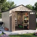 Aoxun 8x12 Ft Outdoor Storage Shed with Floor, Large Resin Outdoor Shed with Lockable Door &amp; Windows, Garden HDPE Sheds for Lawn Tools, Pool Supplies &amp; Bikes