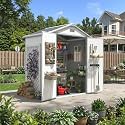 Aoxun 6x4 FT Outdoor Storage Shed, Plastic Garden Resin Shed with Floor and Window for Patio, Lawn, Outdoor Storage with Lockable Door for Bike, Tools, Garbage Can, White&amp;Gray