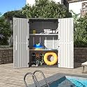 Aoxun 64 Cu.Ft Outdoor Storage Shed with Floor and 2 Shelves, Waterproof Horizontal Resin Cabinet for Garage Storage, Pool Storage, Bike Shed, Garden Shed