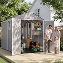 AOXUN 6x10 FT Resin Outdoor Storage Shed with Floor, Light Grey