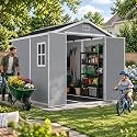 AOXUN 6x8 FT Resin Outdoor Storage Shed with Floor, Light Grey
