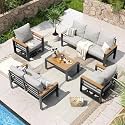 Aoxun Aluminum Patio Furniture Set 7 Seats with Rocking Chair, Oversized Outdoor Sectional with Washable Thick Cushions, Coffee Table, Patio Conversation Sets for Porch, Balcony, Deck