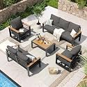 Aoxun Aluminum Patio Furniture Set 7 Seats with Rocking Chair, Oversized Outdoor Sectional with Washable Thick Cushions, Coffee Table, Patio Conversation Sets for Porch, Balcony, Deck,Dark Gray