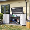 Aoxun Outdoor Storage Cabinet 35 Cu.Ft Resin Waterproof Horizontal Storage Shed for Garbage Bin, Generator, and Lawn Mower (White)