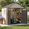 Aoxun 8x6 Ft Outdoor Storage Shed with Floor, Large Resin Outdoor Shed with Lockable Door & Windows, Garden HDPE Sheds for Lawn Tools, Pool Supplies & Bikes