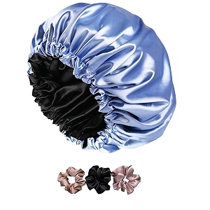 silk hair cap for sleeping-with 3 satin scrunchies satin bonnet for curly hair silk bonnet for hair satin hair cap for sleeping adjustable hair bonnet for sleeping