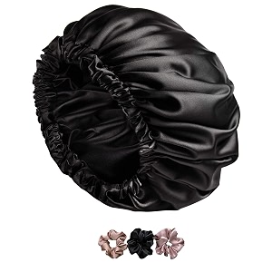 silk hair cap for sleeping-with 3 satin scrunchies satin bonnet for curly hair silk bonnet for hair satin hair cap for sleeping adjustable hair bonnet for sleeping