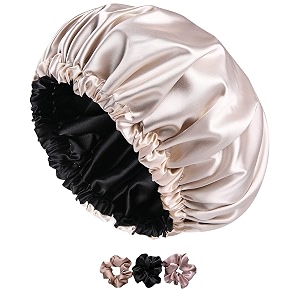 silk hair cap for sleeping-with 3 satin scrunchies satin bonnet for curly hair silk bonnet for hair satin hair cap for sleeping adjustable hair bonnet for sleeping