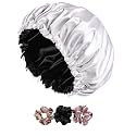 Silk Hair Cap for Sleeping-with 3 Satin Scrunchies| Satin Bonnet for Curly Hair| Silk Bonnet for Hair| Satin Hair Cap for Sleeping| Adjustable Hair Bonnet for Sleeping