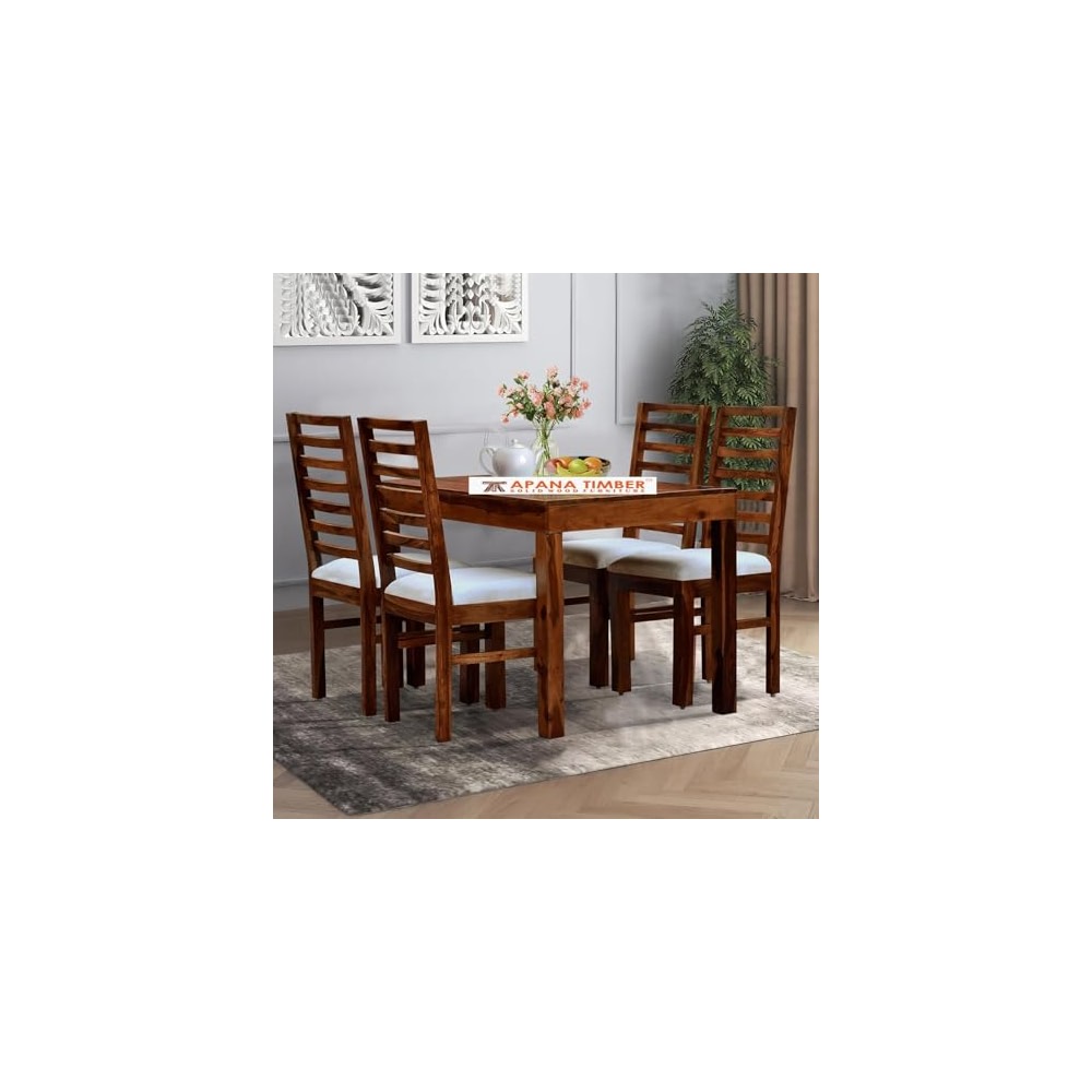 APANA TIMBER Sheesham Wood 4 Seater Dining Table with Cushioned Chairs ...