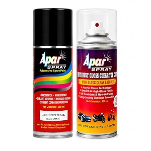 apar spray paint midnight black rc colour name  gc compatible for maruti cars - 200 ml pack of 2-pcs - polyurethane paint