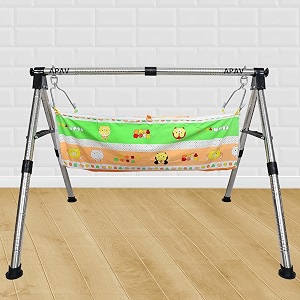 fully foldable portable juhla with round frame multi-use indian style folding zula  comfortable cotton seat  stainless steel thottilepalna black