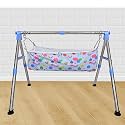 APAV Fully Foldable Portable Cradle with Round Frame, Multi-use Indian Style Folding Ghodiyu | Comfortable Cotton Seat | Stainless Steel Cradle (Blue)