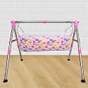 APAV Fully Foldable Portable Cradle with Round Frame, Multi-use Indian Style Folding Ghodiyu | Comfortable Cotton Seat | Stainless Steel Cradle (Pink)