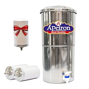 apeiron manual water purifier nonn electric water filter with carbon candle 16 liter  1 carbon candle