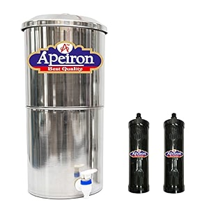 apeiron manual water purifier nonn electric water filter with carbon candle 16 liter  1 carbon candle