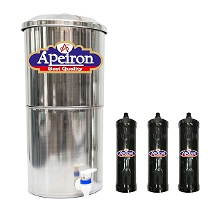 apeiron silver purifier non electric water filter with 3 carbon candle - 24 litre