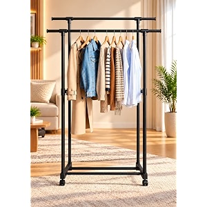 apexchaser heavy-duty metal hanger for clothes hanging garment stand rack clothe storage freestanding cloth hanging stand for bedroom entryway living room b - black