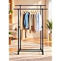 APEXCHASER Heavy-Duty Metal Hanger for Clothes Hanging, Garment Stand Rack Clothe Storage Freestanding Cloth Hanging Stand for Bedroom, Entryway, Living Room (B - Black)