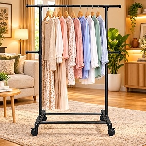 apexchaser heavy-duty metal hanger stand for clothes hanging garment stand rack clothe storage freestanding cloth hanging stand for bedroom entryway living room a - black