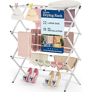 apexchaser oversize 3-tier clothes drying rack no install white