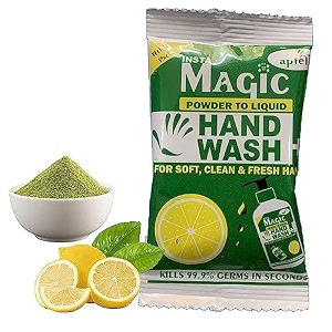 apfel insta magic hand wash powder - 10-pcs lime scented - 100 stronger germ protection for on-the-go hygiene 90g makes 2 litres