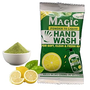 apfel insta magic hand wash powder - 20-pcs lime scented - 100 stronger germ protection for on-the-go hygiene 180g makes 4 litres