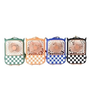 aplikja portable mini keychain usb rechargeable electric handy fan with gold-tone hardware amp braided strap pocket size 2 mode battery powered checkered pattern design travel fan for kids children39s